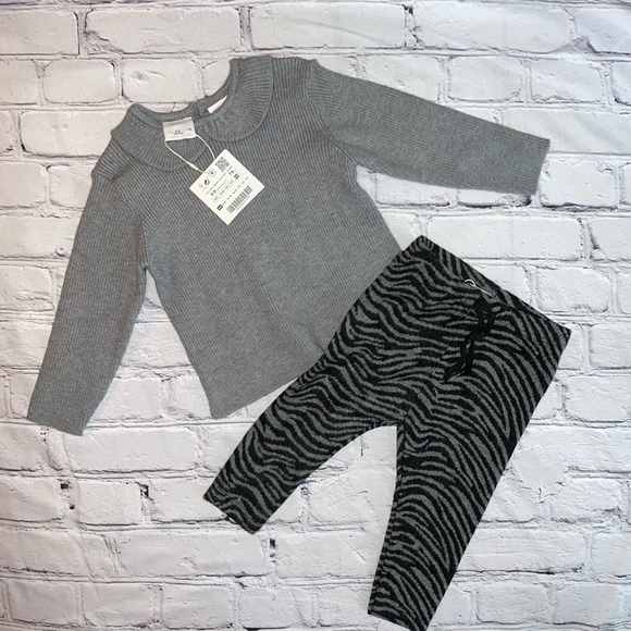 Zara Matching Sets Zara Infant Ribbed Gray Peter Pan Sweater And